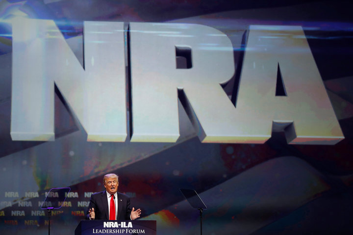 U.S. Republican presidential candidate Donald Trump attends the National Rifle Association's NRA-ILA Leadership Forum during their annual meeting in Louisville, Kentucky